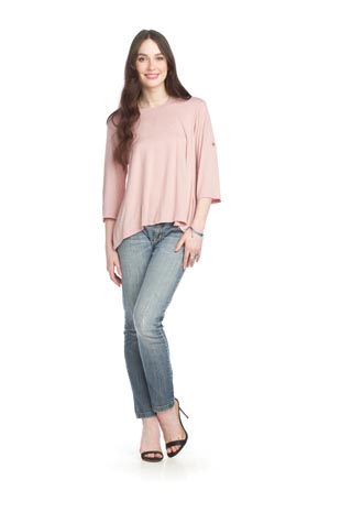 PT-15036 - Bamboo Stretch High Low Top with Back Button Detail - Colors: Blush, Navy, Sage - Available Sizes:XS-XXL - Catalog Page:51 